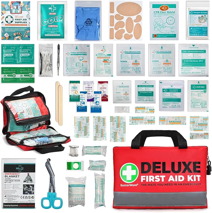 380 Pieces Deluxe First Aid Kit Compact Trauma Medical Kits by SuccorWare%C2%AE