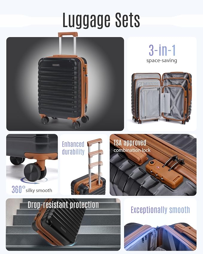 LIGHT FLIGHT Luggage Sets, 3 Piece Durable Suitcase Set - Image 3