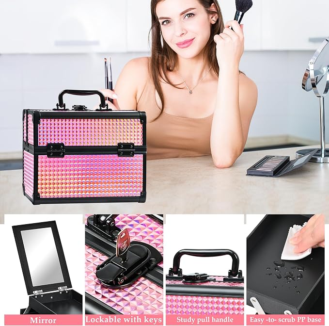 Makeup Case Organizer, Makeup Train Case, Trays Cosmetic Box Portable, - Image 5