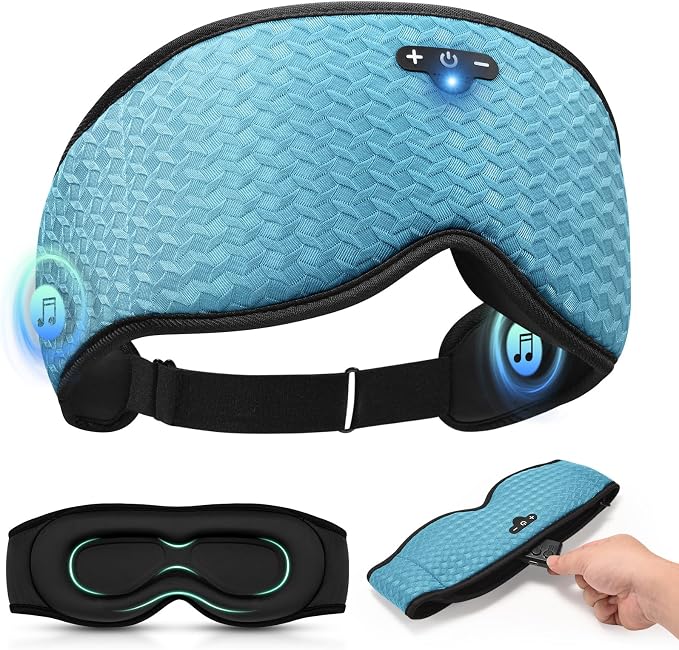 3D Contoured Sleep Mask with Bluetooth Headphones, Adjustable Blackout Sleeping by Mixiba