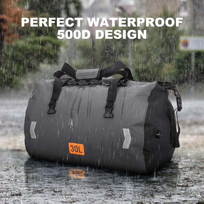 Waterproof Dry Bag, 30L Roll-top Motorcycle Tail Bag - Image 2