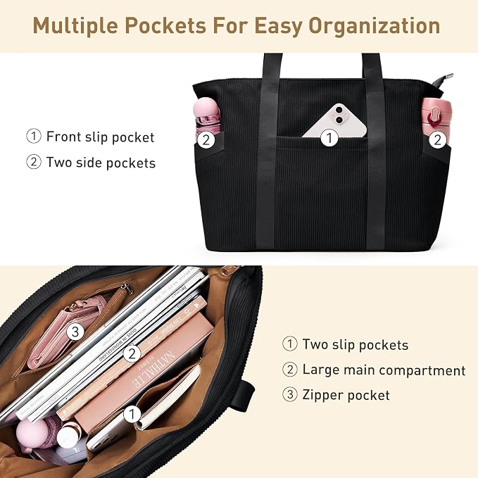 Tote Bag for Women with Zipper, Travel Tote Bags with Compartments Large - Image 8
