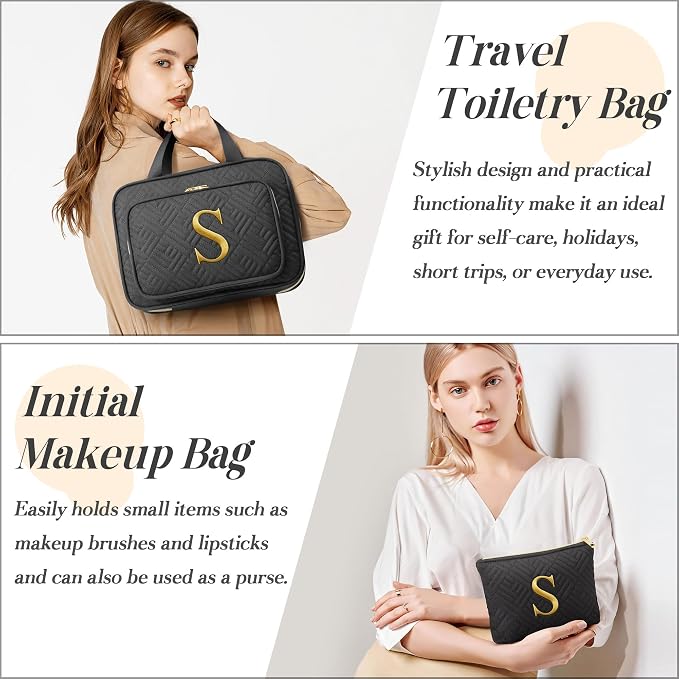 Gifts for Women, Initial Toiletry Makeup Bag Hanging Cosmetic Organizer - Image 5