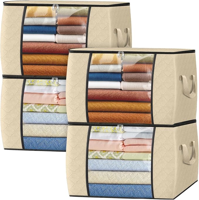 Fab totes 24 Gallons Clothes Storage, Foldable Thick Fabric Blanket Storage Bags by Fabtotes