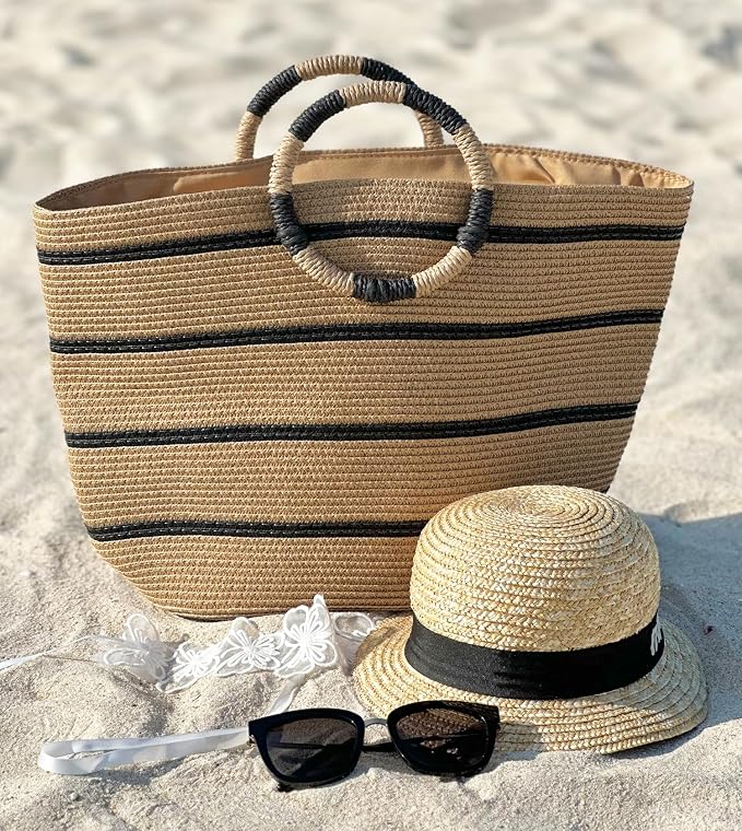 Beach Bags for Women Straw Tote Bag Summer Beach Bag Large Woven Straw Tote for - Image 7