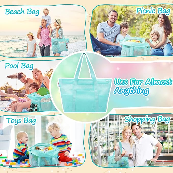 Tagitary Mesh Beach Bag with Zipper Large Beach Tote Waterproof Sandproof with - Image 6