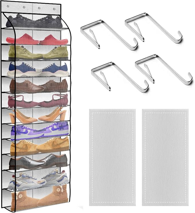 12 Pocket Over the Door Shoe Organizer, Reusable Breathable Large Mesh Bag by Unknown