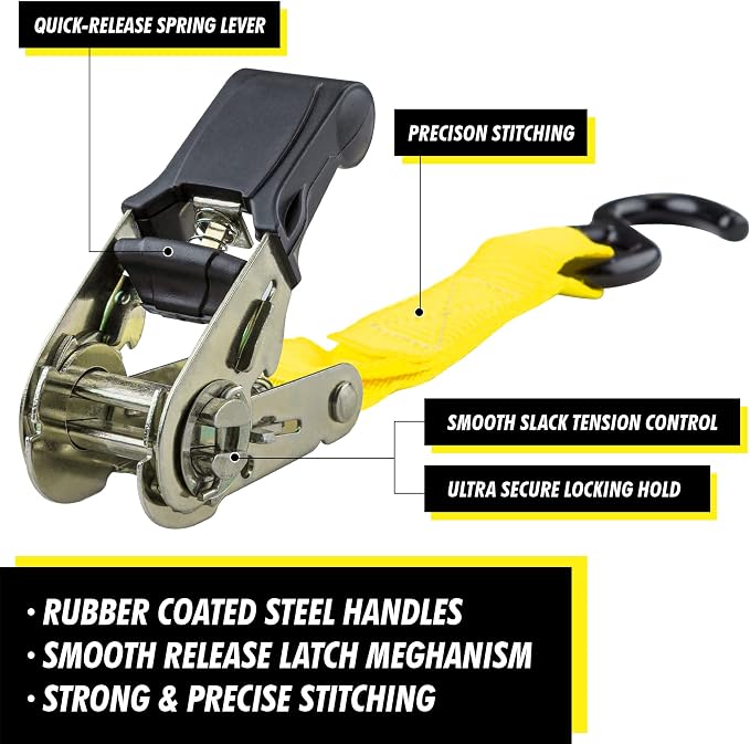 Cartman Ratchet Tie Down, 4Pk 15Ft, 500Lbs Load Cap/ 1500Lbs Break Strength - Image 3