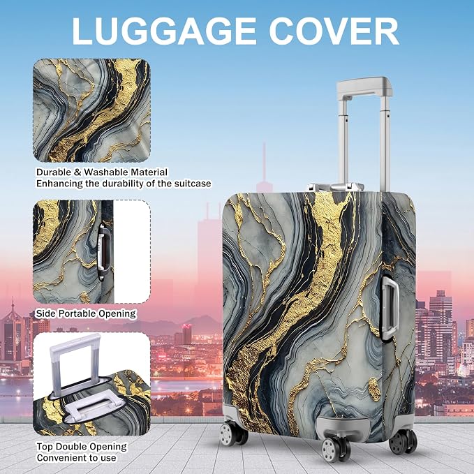 ANNA QUEEN Luxury Marble Gold Luggage Cover, Elegant Black & Grey Suitcase - Image 3