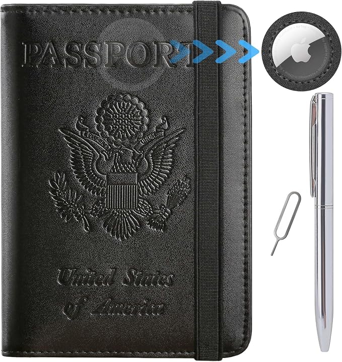 Airtag Passport Holder Cover Wallet Travel Essentials RFID Blocking Leather by PASCACOO
