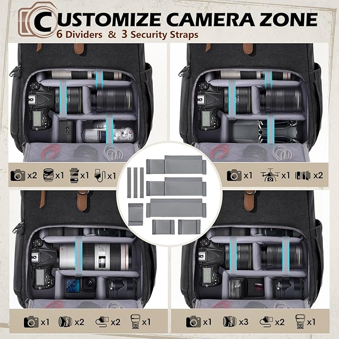 RAINSMORE Camera Bag Backpack for DSLR/SLR Mirrorless 15.6 Inch Laptop Camera - Image 3