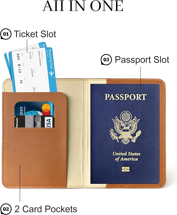 Passport Holder for Travel Essentials, RFID Blocking Passport Cover Case for - Image 3