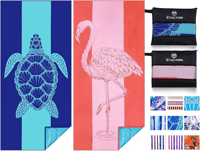 2 Pack Microfiber Lightweight Beach Towel 71"x32" Oversized Extra Large Thin by Qinqinamu