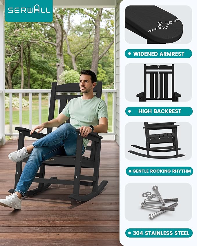 SERWALL Outdoor Rocking Chair Set of 2, HDPE Patio Rocking Chair All-Weather - Image 5