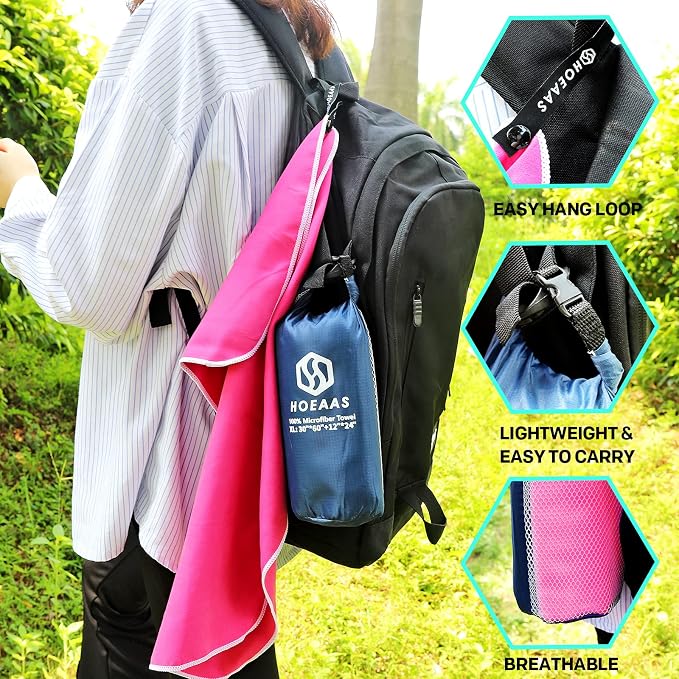 HOEAAS 2 Pack Microfiber Camping Towels, Quick Dry Towel, Super Absorbent Ultra - Image 6