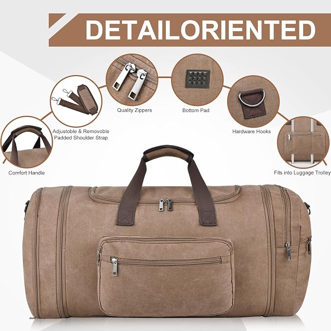 Felipe Varela 60L Duffle Bag for Men, Large Expandable Canvas Duffel Bag for - Image 7