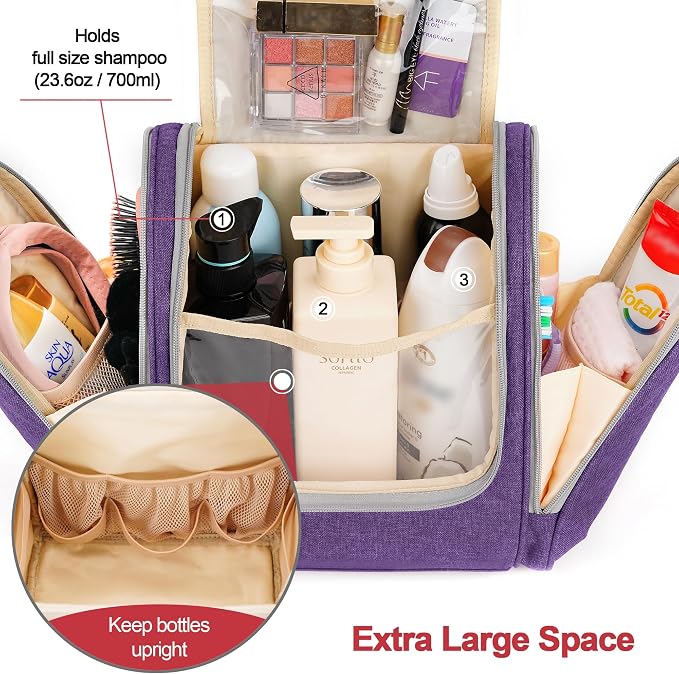 Extra Large Toiletry Bag for Women and Men, 6 Organizer Compartments, Holds - Image 2