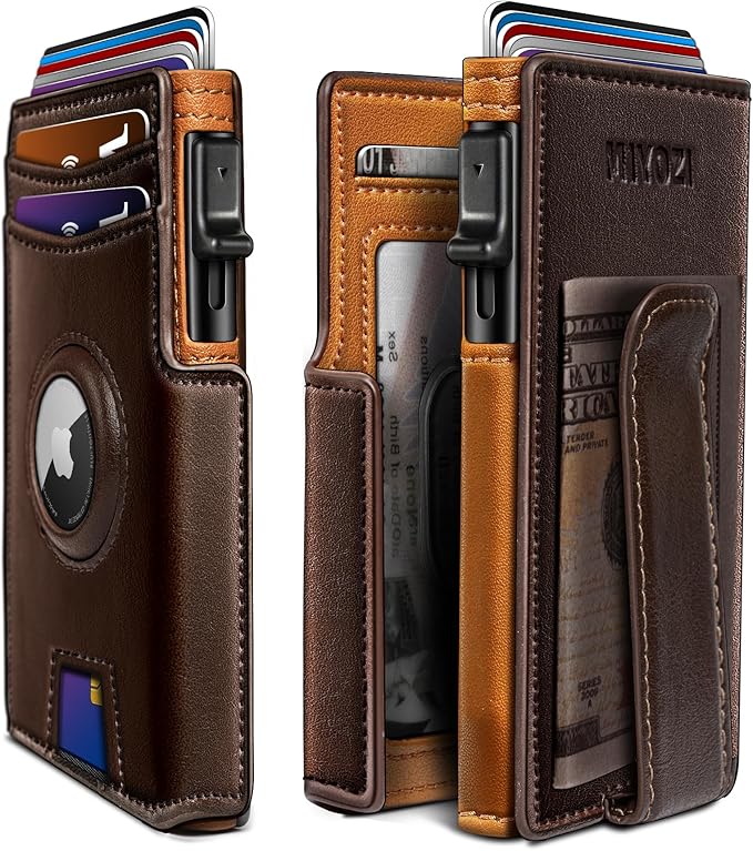 Airtag Wallet for Men, with Money Clip 10 Cards Metal Case Smart Slim Pop Up by Miyozi