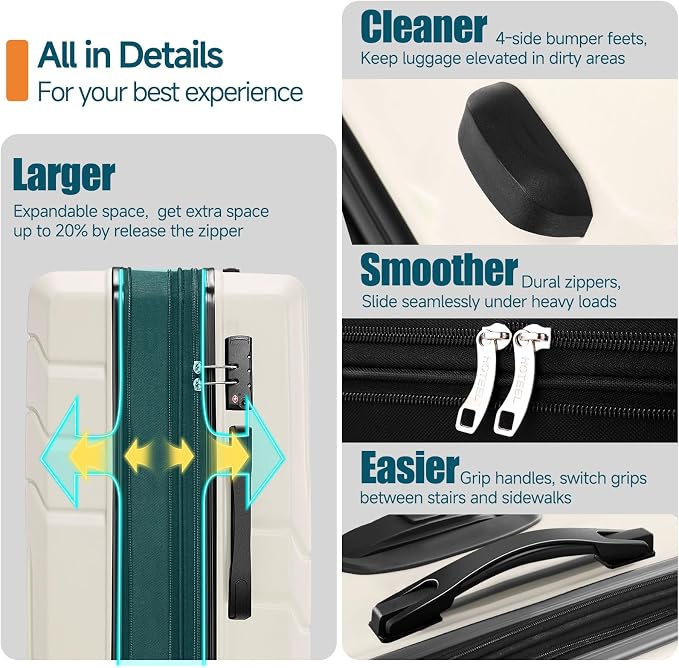 Hoteel Luggage Sets 3 Piece, ABS+PC Hard Shell Expandable Suitcases - Image 7