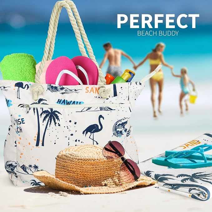 Beach Bag Spacious Shoulder Tote Travel & Gym Bag w/Multiple Pockets & Strong - Image 7