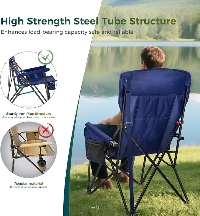 ALPHA CAMP Oversized Folding Camping Chairs High Backrest Heavy Duty Lawn Chairs - Image 8