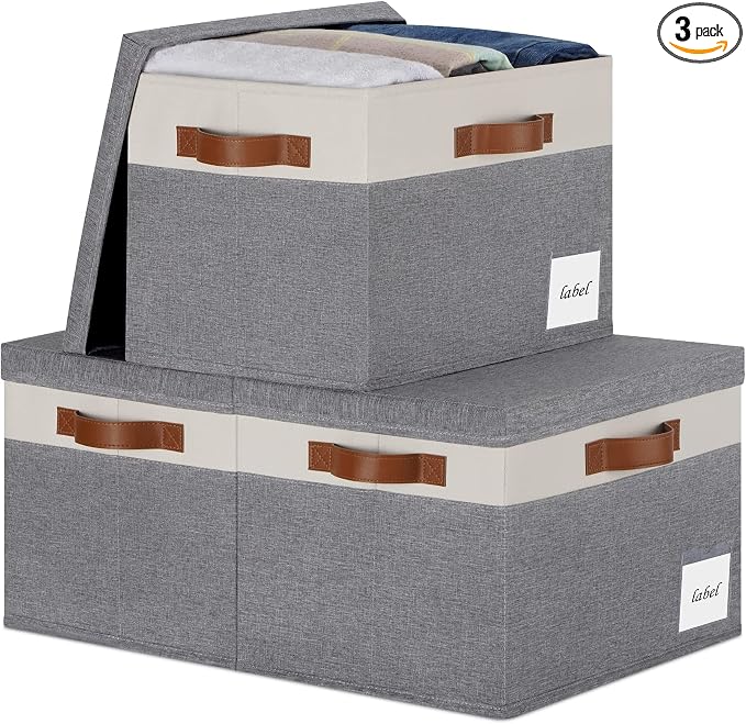 Extra Large Storage Bins with Lids, Foldable Fabric Storage Baskets with Lids by PFFVRP
