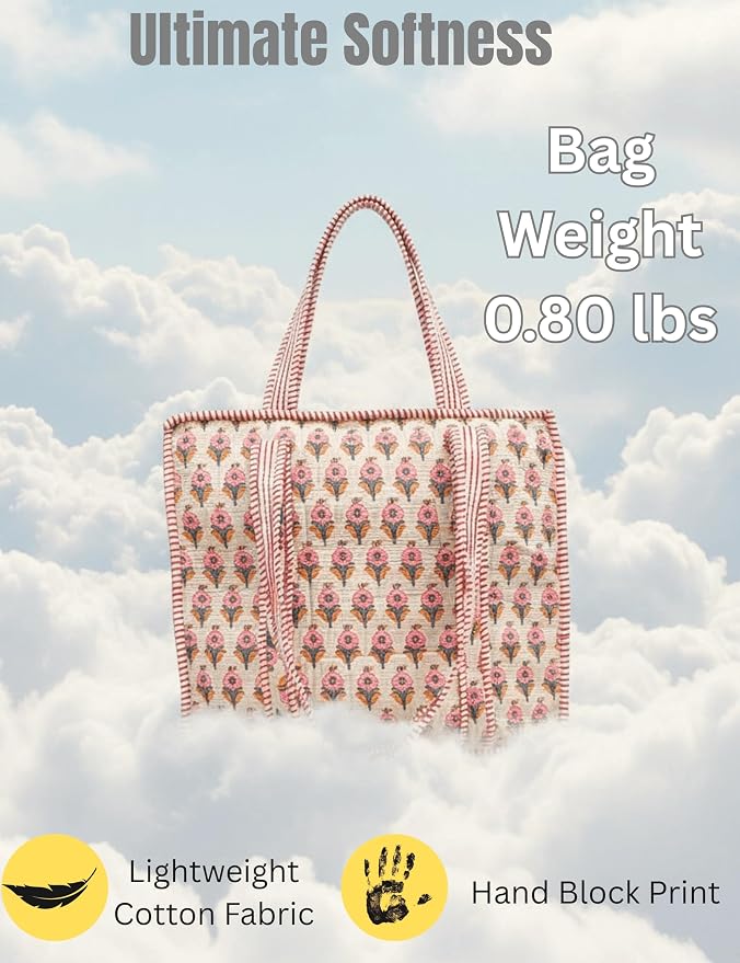 Cotton Quilted Tote Bag for Women – Large Beach & Travel Tote - Image 3