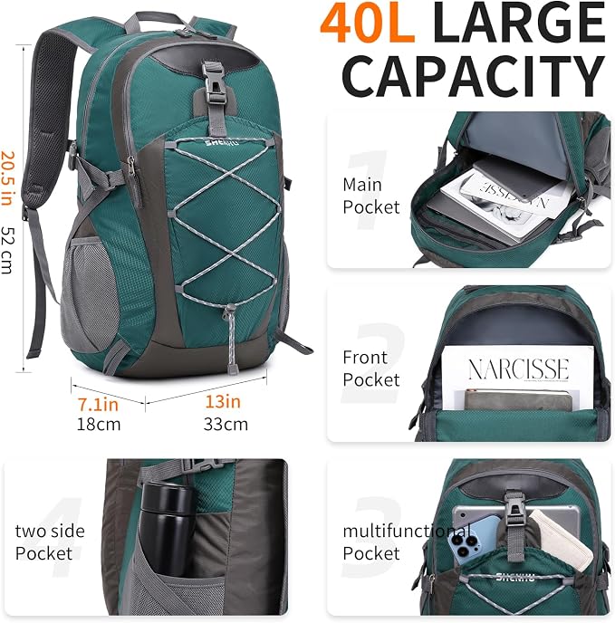 40L Hiking Backpack Lightweight Daypack Waterproof Travel Camping Backpack - Image 3