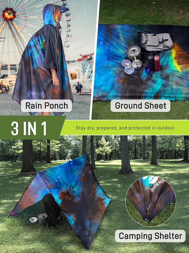 SaphiRose Extra Thick Hooded Rain Poncho Double Layer Waterproof Raincoat Jacket - Image 2