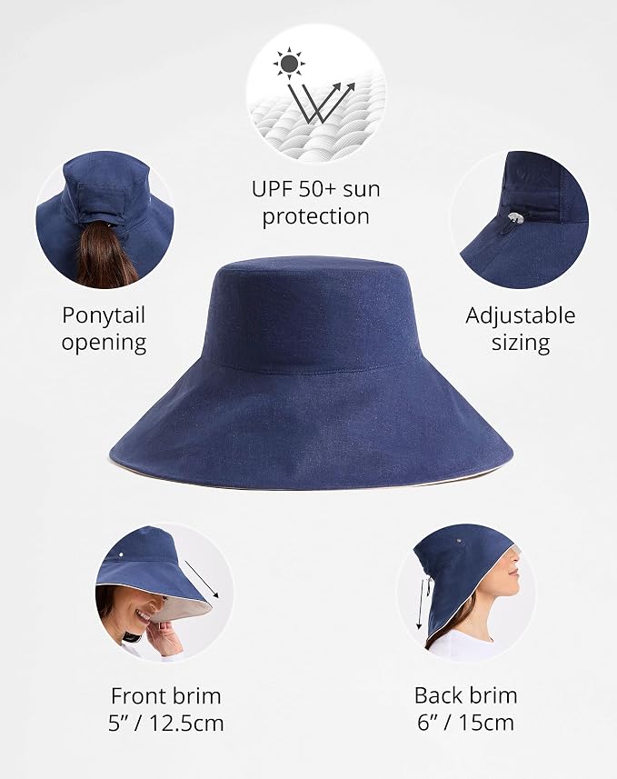 Solbari Women’s Ultra-Wide Cotton Linen Sun Hat UPF 50+, Adjustable - Image 3
