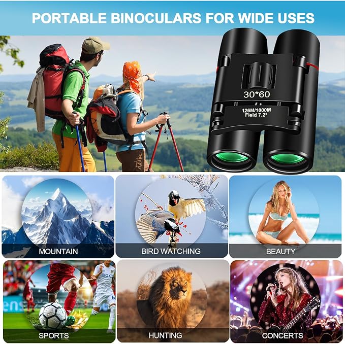 PISEZ 30X60 Compact Binoculars for Adults and Kids，Lightweight Foldable Easy - Image 3