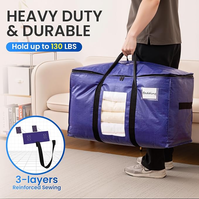 TAILI 2 Pack Dark Blue Extra Large Moving Bags, Heavy Duty Totes - Image 4