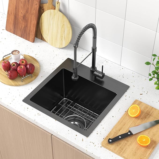 15 x 15 inch Drop in Bar Sink Black, Gunmetal Black Bar Sink 18 Gague Topmount - Image 6