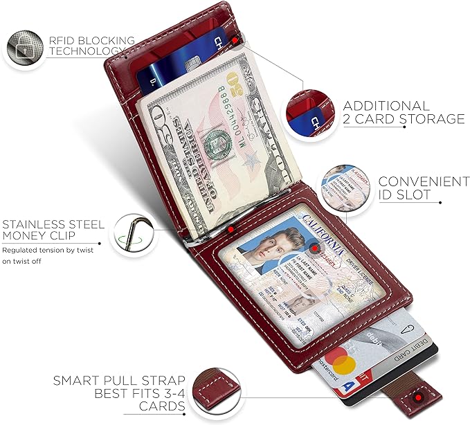 SERMAN BRANDS RFID Blocking Slim Bifold Genuine Leather Minimalist Front Pocket - Image 4