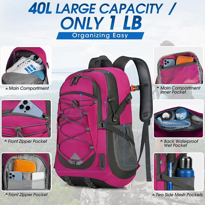 IGOLUMON Hiking Backpack 40L Packable Lightweight Camping Backpack Men Women - Image 2