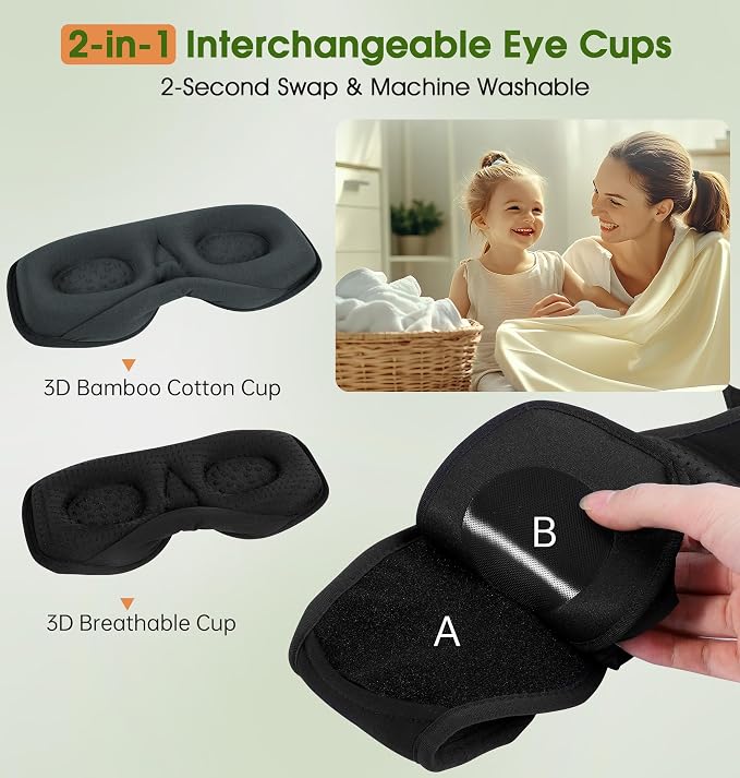 LC-dolida Bamboo Cotton Bluetooth Sleep Mask, 2 in 1 3D Soft Sleep Mask - Image 3