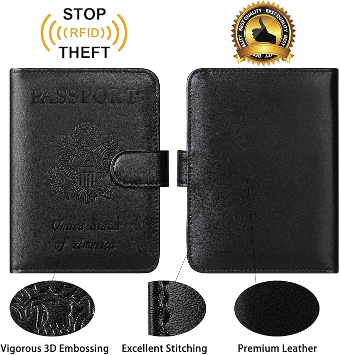 Passport Holder With Luggage Tag Cover Wallet RFID Blocking Leather Case Travel - Image 5