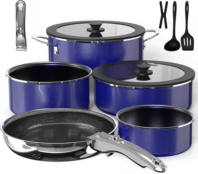 Pro DUXANO 12PC Nonstick Pots and Pans Set&Hybrid 3-Ply Stainless Steel Skillet by Duxano