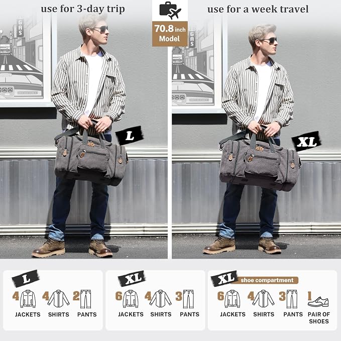 Gonex Canvas Duffle Bag 60L Travel Duffel Overnight Weekend Bag - Image 6