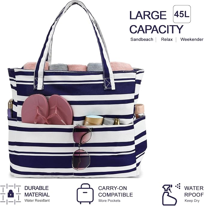 LEDAOU Beach Bag Waterproof Sandproof Women Tote Bag Pool Bag - Image 8