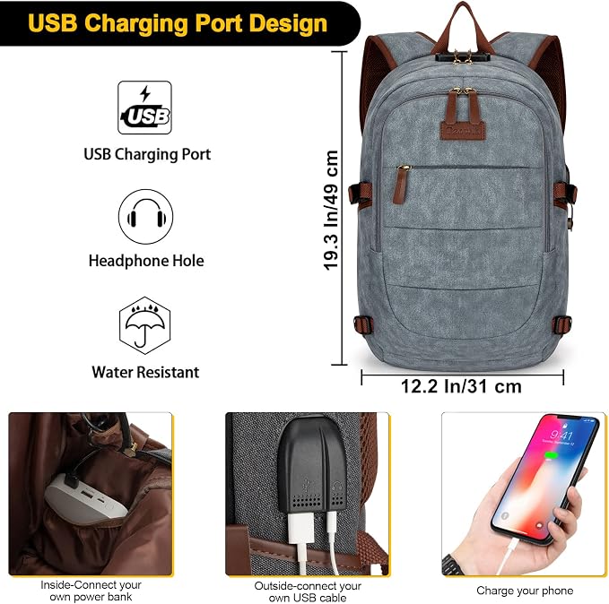 Canvas Laptop Backpack-Anti Theft Bag - Image 2