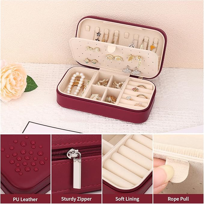DesignSter Travel Jewelry Box, PU Leather Portable Jewelry Case, Small Jewelry - Image 4