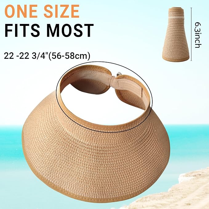 PFFY Sun Hats for Women Straw Beach Hat Packable Foldable Wide Brim Ponytail - Image 6