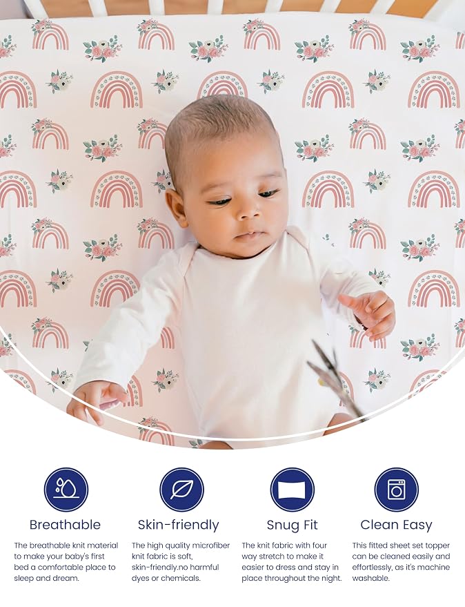 TotAha Pink Rainbow Crib Sheets Girl - Image 3