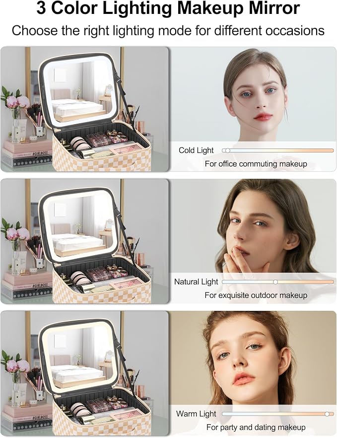 Chomeiu Makeup Bag with LED Mirror, Travel Makeup Case - Image 4