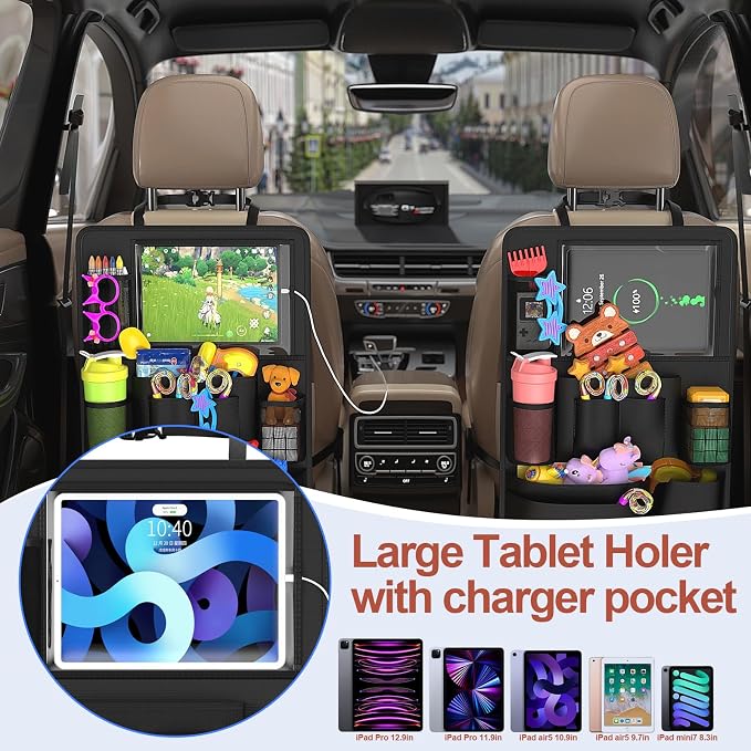 Backseat Car Organizer with Touch Screen, Kick Mats Back Seat Protector with 10 - Image 2