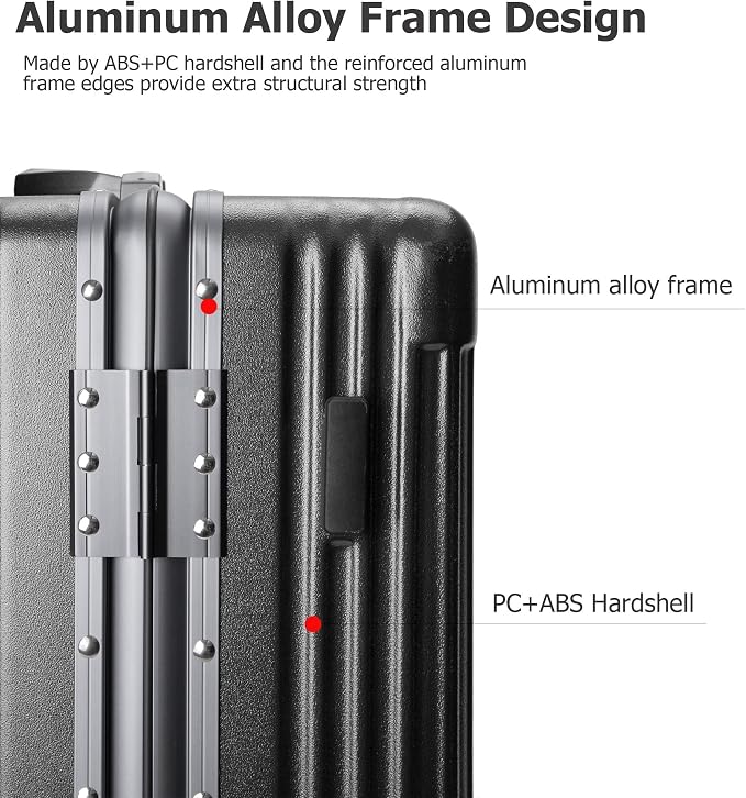 feilario 20in Aluminium Frame PC Hard Shell Spinner Wheels Luggage, Built-In - Image 2