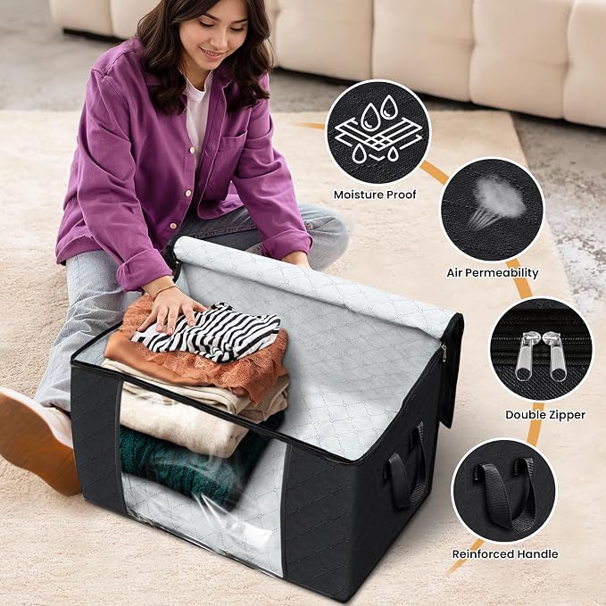 Fab totes 24 Gallons Clothes Storage, Foldable Thick Fabric Blanket Storage Bags - Image 4