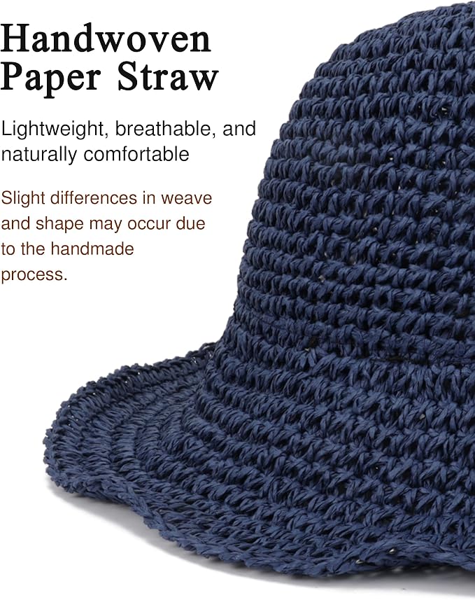 Womens Wide Brim Straw Sun Hat Foldable Floppy Crochet Beach Hat - Image 3