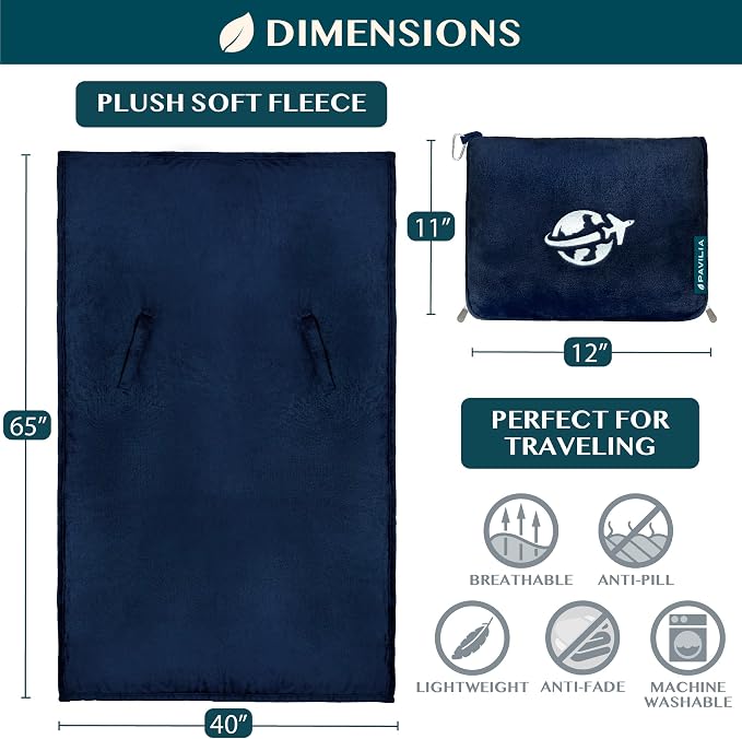 PAVILIA Travel Blanket and Pillow, Arms Opening Airplane Blankets - Image 7